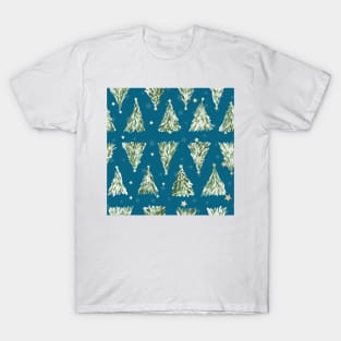 Holiday christmas tree over blue peacock background T-Shirt